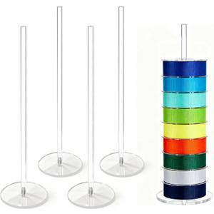 4Pcs Acrylic Ribbon Holder Rack,Washi Tape Organizer Wire Spool Stand Clear Acrylic Pack RibbonTape for for Sewing and Craft Rooms