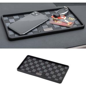 Car Dashboard Non Slip Mat, 11.06'' x 5.98'' Universal Grid Multi-Functional Sticky Adhesive Pad, Dash Sticky Gripping Mat for Cell Phones, Keys, Sunglasses, Electronic Devices, GPS (Black Gray)