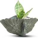 Retro Succulent Planter Ceramic Flower Pot for Indoor Outdoor, Cactus Planter Pot with Drainage Hole for Home & Office Decor, Green (4.7*9.1*4.7 in)