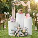 HAISIWLKJ 3PCS Cylinder Pedestal Stands for Parties, White Metal Round Cylinder Plinths Dessert Table Display Pillars for Birthday Wedding Bridal Baby Shower Party Decorations(Small)