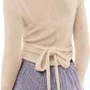 Women Wool Tie Front Tops Crop Top Solid Long Sleeve Solid V Neck Lightweight Crochet Cardigan Crop, Medium 