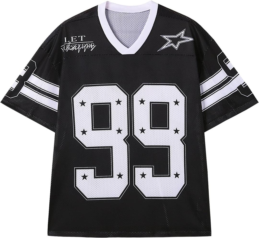 Oversized Tshirts for Men Women Graphic Tees Y2k Tops Jersey Shirts V Neck Short Sleeve Summer Fashion Clothes (M)