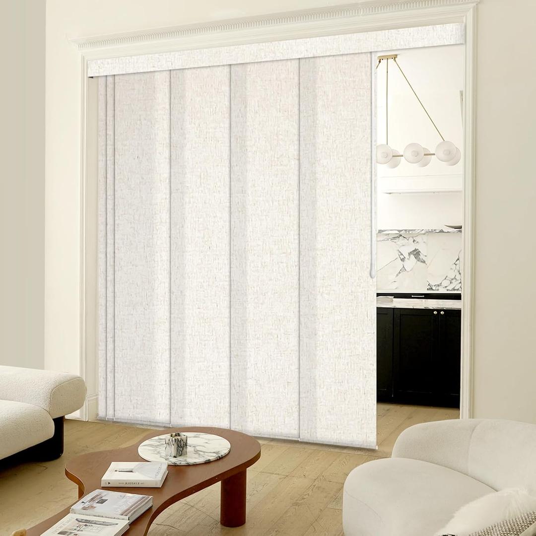 Adjustable Panel Track Blinds Light Filtering Vertical Blinds with Valance, Room Dividers, Retractable Track from 70" to 133" W, Trimmable Panel Up to 102" H (Linen Beige)
