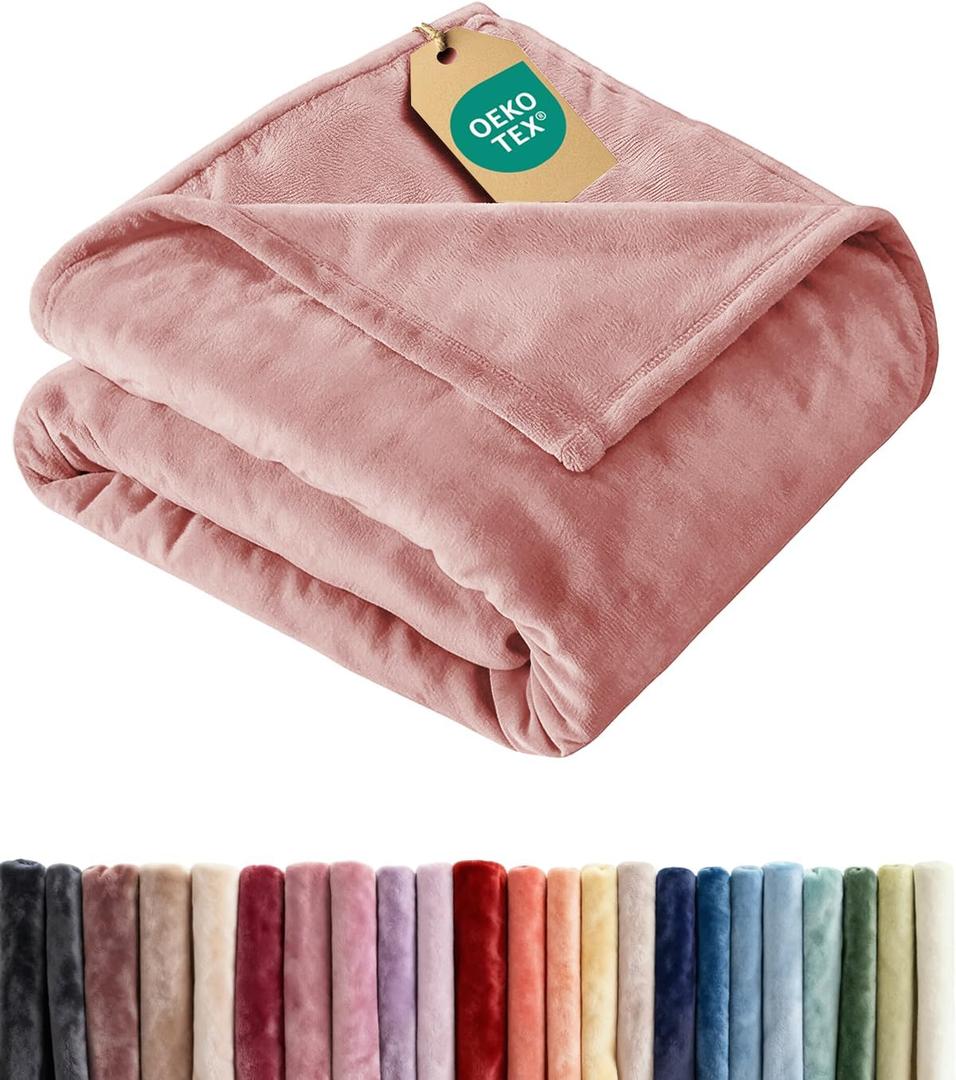 Ultra Soft Fleece Blanket Throw Size - Flannel Fleece Luxury Throw Blanket - Lightweight for Couch Bed Chair - Thick, Warm and Breathable - All Season Cozy Anti-Static Microplush Bedding, Rose Pink