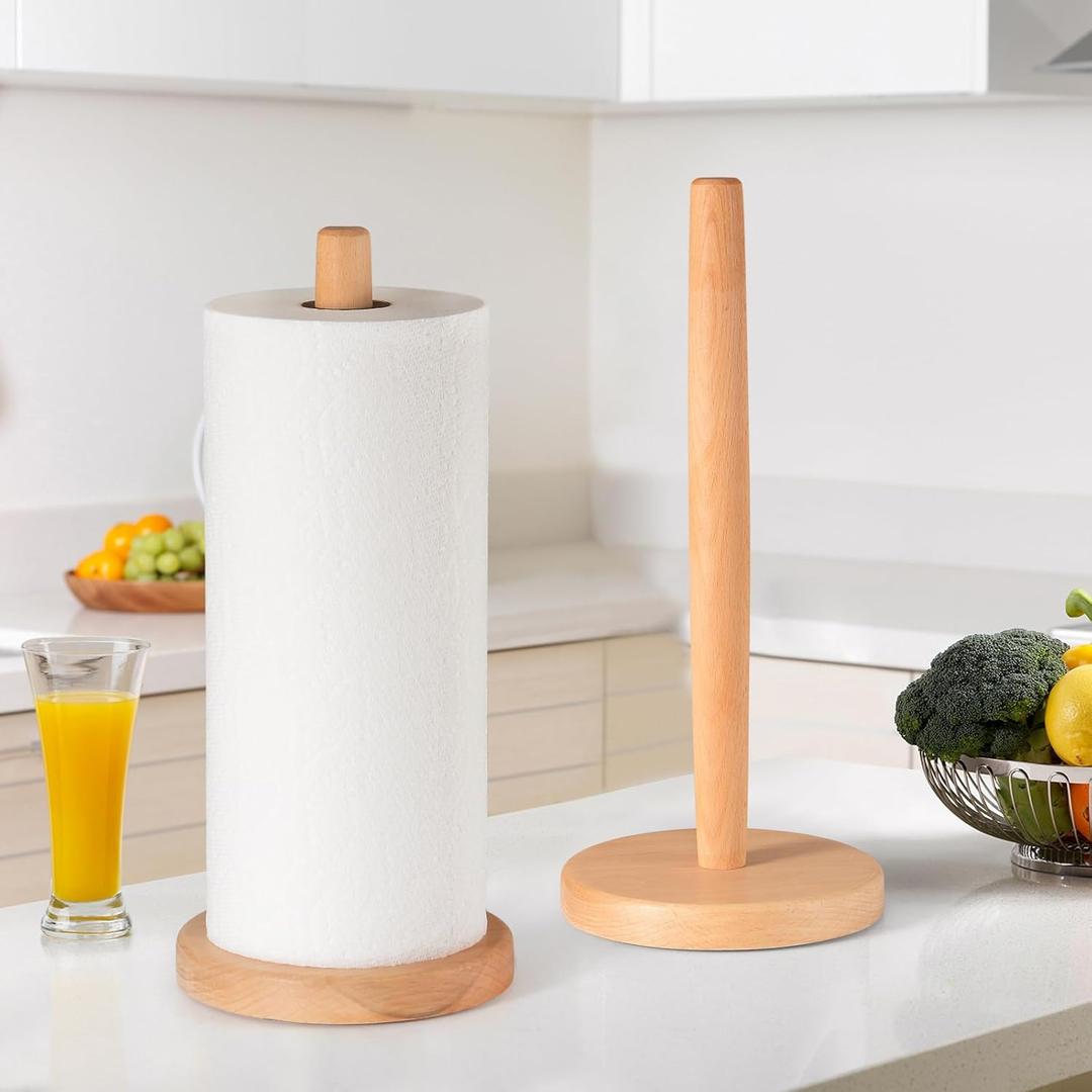 2 x Wooden Paper Towel Holder - Large Size Solid Wood Paper Towel Holder with Anti-Skid Base for Kitchen, Living Room,Bathroom