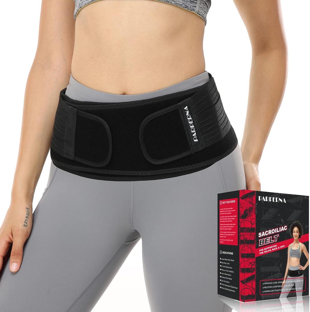 Sacroiliac SI Hip Belt for Women Men SI Joint Hip Belt - Lower Back Support Brace - Hip Braces for Hip Pain - Pelvic Support Belt - Adjustable Sciatica Pelvis Lumbar Pain Relief Trochanter Brace (PLUS (Hip Size 44-55 inch), Black)