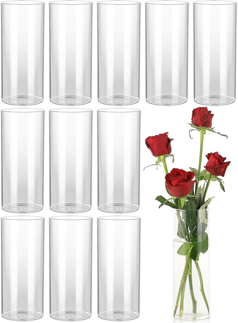 Glass Cylinder Vases, 8 Inches Glass Vases for Centerpieces 12 Pack, Hurricane Glass Candle Holders, Clear Vases for Centerpieces, Glass Vases for Flowers, Weddings, Floating Candles, Tables