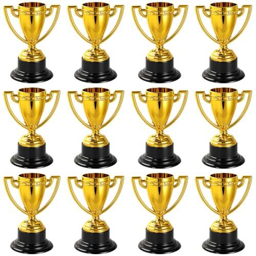 HFXXAD 12 Pcs Mini Trophies Bulk for Kids, Plastic Gold Small Trophy Cups for Sports Tournaments and Competitions(3.4in)