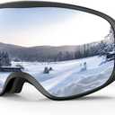 Kids Ski Goggles for Boys Girls Aged 3-14, 100% UV Protection OTG Ski Goggles (A02-black/Silver(vlt 10.2%))