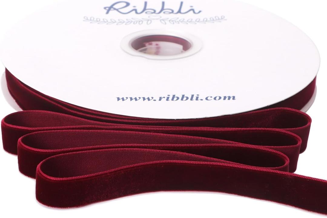 Ribbli Burgundy Velvet Ribbon 5/8 Inches Continuous 25 Yard Spool Green Christmas Ribbon for Gift Wrapping Crafts Home Decor