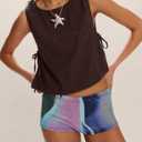 Crew Neck Crop Tank Tops for Women Loose Split Tie Side Sleeveless Cotton Linen Tops Summer Boxy Cropped Vest Tops (Red, L)