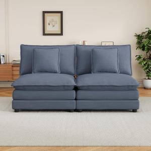 Merax 70.8" Modern Sofa 2 Seat Modular Sectional Sofa with 2 Detachable Pillows, Corduroy Upholstered Sofa Couch for Living Room, Blue