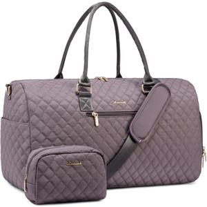LOVEVOOK Travel Duffle Bag, Weekender Bag for Women with Toiletry Bag, Carry on Overnight Bag with Shoe Compartment, Gym Duffel Bag with Wet Pocket, Mommy Hospital Bags for Labor and Delivery (Large, Purple Grey)