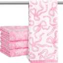 4 Pcs Coquette Pink Bow Hand Towels 13 x 29'' Soft 100% Cotton Absorbent Decorative Towels for Bathroom Kitchen Spring Easter Decor Galentine's Day Gifts