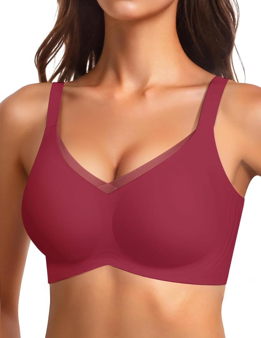 Vertvie Wireless Bras for Women No Underwire Supportive Mesh Crossover Bra Seamless Push Up Full Coverage Everyday Bralettes (XXXL)