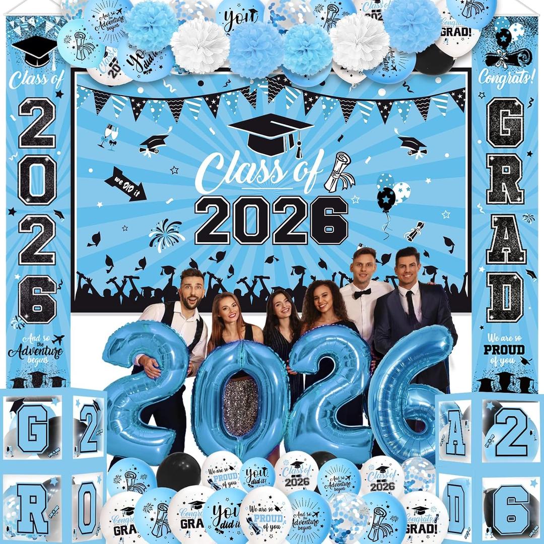 Light Blue Graduation Decorations 2026 Class of 2026 Banner Grad Party Decorations 2026 Class of 2026 Decorations 2026 Graduation Decoration