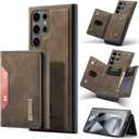 2 in 1 Wallet Case for Samsung Galaxy S24 Ultra - DG.MING Retro Leather Magnetic Shockproof Back Cover with Detachable Trifold Wallet, 8-Card Slots, Kickstand (Coffee)