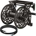 Metal Decorative Garden Hose Reel, Heavy Duty Hose Holder for Outside, Aluminum Frame, No-Leak Aluminum Water System, Easy Assmbly, Wall Mount, Holds 135 ft x 5/8" Hose Storage, Dark Bronze