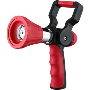 FANHAO High Pressure Fireman's Spray Nozzle, Heavy Duty Metal Garden Hose Nozzle with Lever Handle and Slip Ergonomic Grip, Adjustable Water Nozzle for Watering Lawn and Garden, Washing Car & Pet (Red)