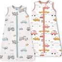 TOTBASIC Toddler Sleep Sacks 2T-3T-4T, 0.5 TOG Light Summer Wearable Blankets, Extra Long XL Sleeping Bags, 2 Pack (City Cars)