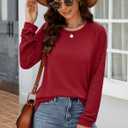 Aifer Womens Long Sleeve Shirts Crew Neck Casual Tops Fashion Loose Fit Trendy Tunic Outfits Clothes (Red, S)