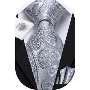 Hi-Tie Men 63inches Tie Set Extra Long Necktie Paisley Tie Pocket Suqare Cufflinks Big and Tall Men Tie