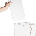 Youeon Square Acrylic Donation Box with Lock, 7 x 7 x 18 in Clear Suggestion Box with Slot and Lock, Ballot Tin with Sign Holder for Tip, Comment, Voting, Charity, Fundraising
