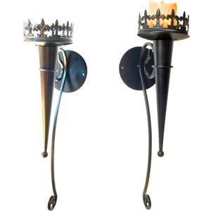 Metal Wall Mounted Candle Sconces,Wall Sconce Candle Holder, Iron Wall Pillar Candle Sconce for Room, Hallway, Entryway, Bathroom, 2 Pack (Torch Design) (White)