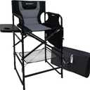 Tall Folding Directors Chair with Side Table 30.71" Seat Height Foldable Camping Chair Bar Stool for Makeup Artist Face Painting with Footrest and Storage Pocket Supports 350LBS (Black)