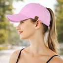 Ponytail Baseball Cap for Women - Washed Vintage High Bun Pony Embroidered Adjustable Baseball Caps with Ponytail Hole (One Size, Pink)