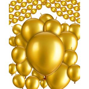 Leitee 160 Pcs Link Balloon Linking Balloons Quick Linkable Needle Tail Latex Balloons for Christmas Birthday Happy New Year Party Wedding Graduation Arch Decors(Metallic Gold,12 Inch 6 Inch)