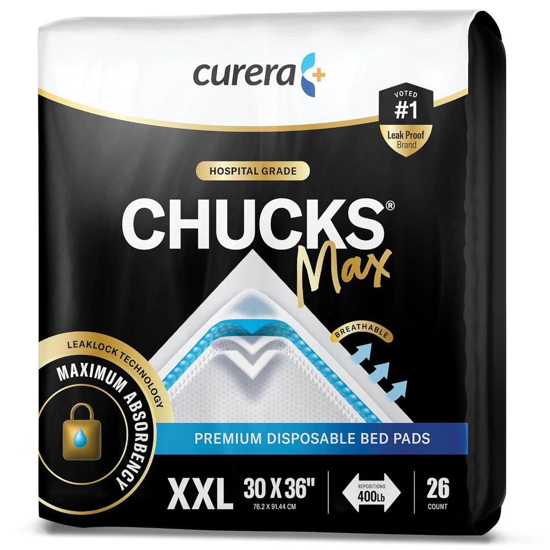 Chucks MAX Hospital Bed Pads Disposable Adult 30 x 36 Breathable Incontinence Pads - XX-Large Pee Pads for Adults - Heavy Duty 10X Absorbency Underpads - 400 Lbs. Patient Repositioning [26 Count]