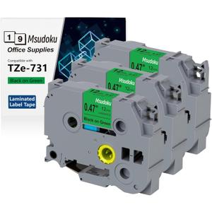 3-Pack Tze Tz Tape 12mm 0.47 Laminated Green TZe-731 TZe731 Label Tape Compatible for Brother P Touch Label Maker Tape for PT D200 D210 D220 D400 Cube, Black on Green, 1/2 Inch x 26.2 Feet