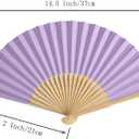 50pcs Paper Hand Fan with Organza Bags Bamboo Handheld Folding Fan DIY Decorative Wedding Party Favors (Light Purple)