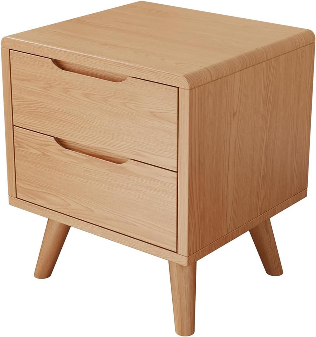 Mid Century Modern Nightstand,Walnut Nightstand,Wood nightstand,Solid Wood End Table,Multi-Functional Bedside Table for Living Room and Study, for Bedroom, Living Room, Office (Nature)
