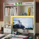 ChooChoo Desktop Bookshelf with Lights and 5 Shelves and 1 Drawer | 36.4" Tall Countertop Desk Hutch, Computer Desk, Desk Shelf Organizer, Dorm Office Home, White