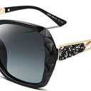 FEISEDY Polarized Women Square Sunglasses Sparkling Composite Shiny Frame B2289 (2 Black/Fade Smoke)