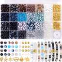 Funtopia Glass Beads for Jewelry Making, 1377pcs Neutral Tones Bracelet Making Kit, 24 Colors 6mm Round Glass Beads, Marble Loose Beads and Gold Spacer Beads, DIY Crafts Gifts for Women Men