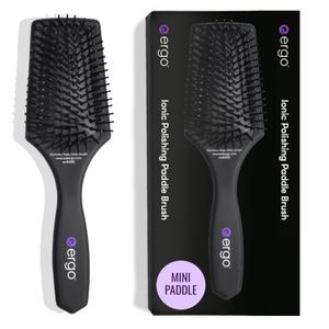 ERGO Mini Ionic Polishing Paddle Brush - Small Detangling Hair Brush for Wet & Dry Use - Professional Hair Care Styling Tool (ER500)