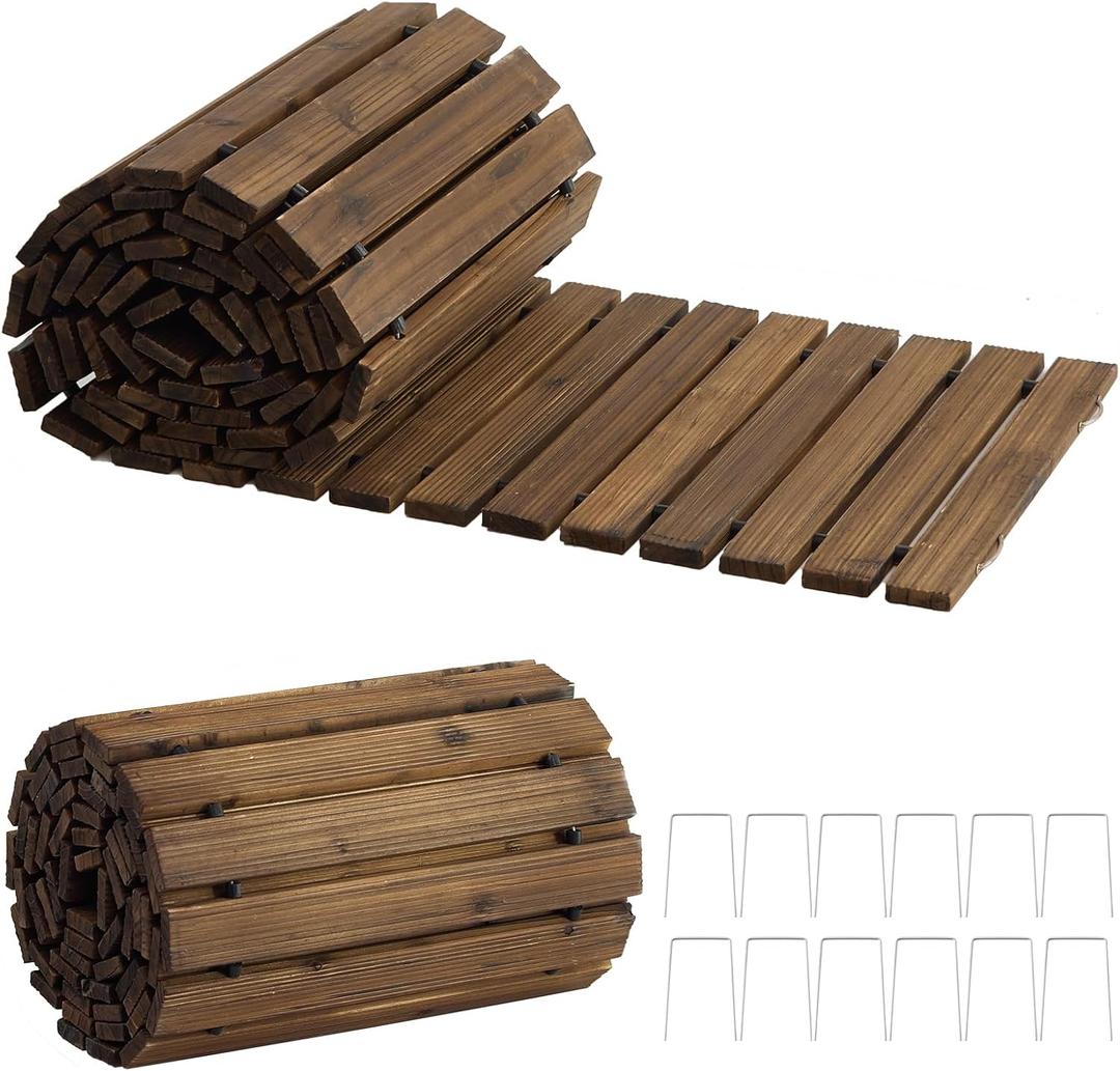 12FT Wooden Garden Pathway, Outdoor Roll Out Decorative Garden Walkway, Weather-Resistant Non-Slip Hardwood Pathway for Backyard, Beach, Wedding Party Paths