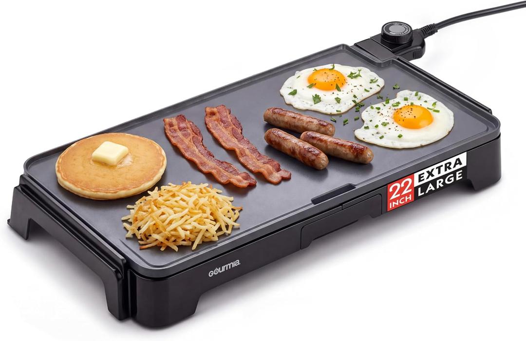 Gourmia Electric Griddle - 22” XL Nonstick Ceramic Cooking Surface, Black