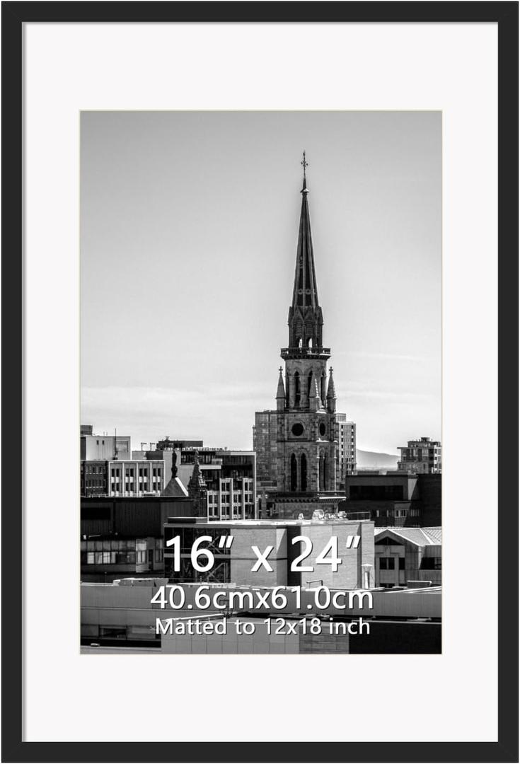 Hoikwo 16x24 Black Picture Frame, Display Pictures 12x18 with Mat or 16x24 Without Mat, 1 Pack 16 by 24 Frame for Wall Hanging