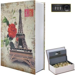 Paris Book Safe Box with Combination Lock, Diversion Safe Vintage Faux Book Hidden Safe for Decoration, Secret Storage Box for Home Office Café Bookshelf Decor (9.5"×6"×2.2")