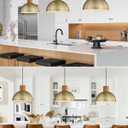 ELYONA 2 Pack Hammered Pendant Lights 12 Vintage Metal & Wood Dome Hanging Lamp Antique Gold Industrial Kitchen Pendant Light Fixtures for Island, Farmhouse, Dining Room, Sink, Hallway, Brushed Brass