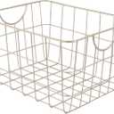 Spectrum Utility Wire Baskets for Organizing - Sturdy Steel Metal Basket Storage Organizer Bin with Handle - Open Wire Storage Baskets for Kitchen Pantry, Cabinets, Closet & Garage Shelves (Satin Nickel PC)