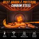 Premium Carbon Steel Griddle, Large Non-Toxic Stovetop Flat Top Pan for Gas, Electric Range, Induction, Grill & Campfire, Pre-seasoned Nitride Coating, Oven Safe to 1200F, with Heat-insulating Gloves