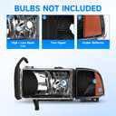 ELH Headlight Assembly Fit For 1994-2001 1994 1995 1996 1997 1998 1999 2000 2001 Dodge Ram 1500 94-01 1994-2001 Dodge Ram 1500/1994-2002 94-02 Dodge Ram Pickup 2500 3500 Headlights Black Housing