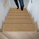 Nuanchu 15 Pcs Bullnose Carpet Stair Treads Non Slip Stairs Treads Washable Bullnose Carpet Pads for Indoor Wooden Steps Pet Safety Rugs (29.5"x9.4",Jute)