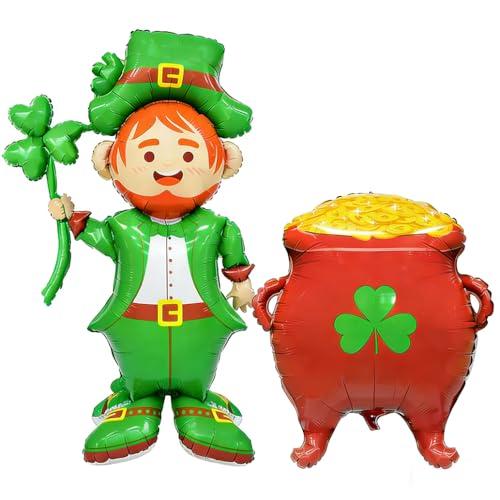 Jumbo Leprechaun and Gold Coins Jar Foil Balloons - St. Patricks Day Balloons - Green Irish Man Elf and Lucky Coins Pot Mylar Balloons for Birthday Party Decoration Supplier