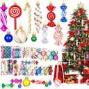 96 Pcs Christmas Tree Ornaments Candy Ball Ornaments Bulk Colorful and White Hanging Glitter Candy Cane Decorations Christmas Tree Peppermint Swirl Lollipop Decorations for Xmas Party Family Decor